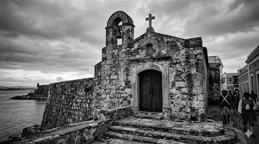 Vista técnica de la fachada de la Capilla del Cristo mostrando su integración con la muralla de San Juan