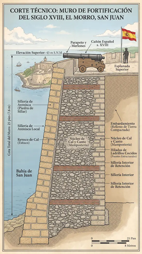 Corte Transversal Técnico Muralla Colonial Puerto Rico