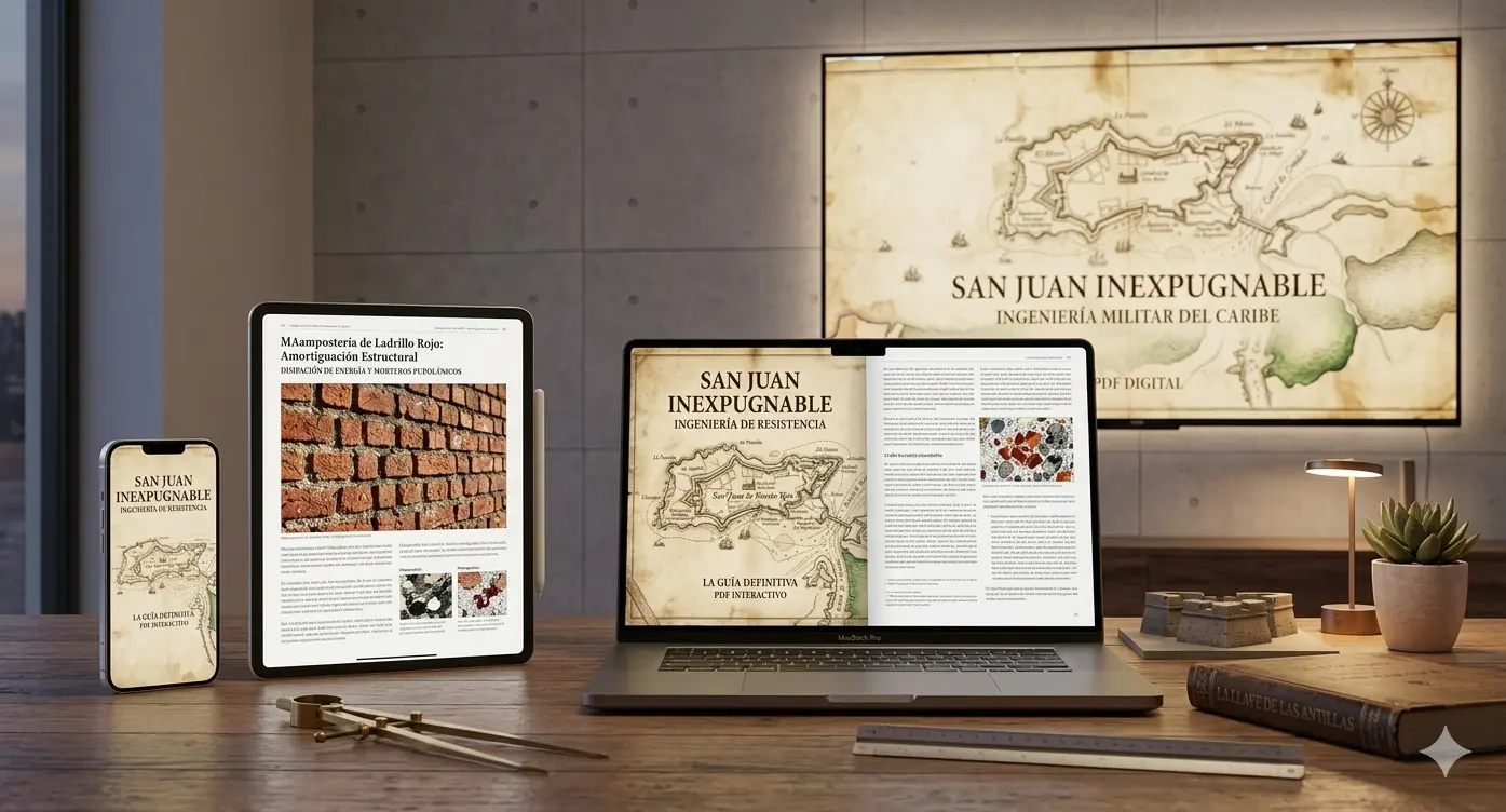 Vista detallada de la mampostería y los baluartes del Fortín San Gerónimo en San Juan, resaltando la erosión marina en la base.