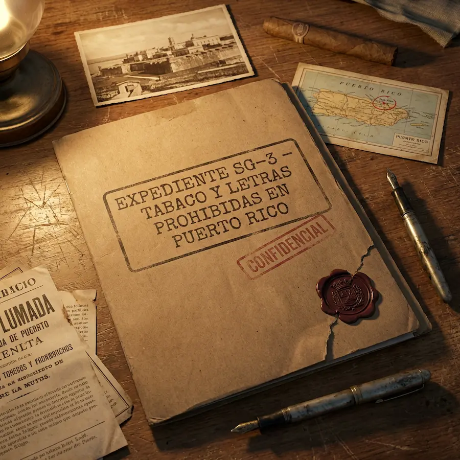 Ilustración de almacenes de tabaco coloniales con una imprenta clandestina oculta bajo los suelos de San Juan